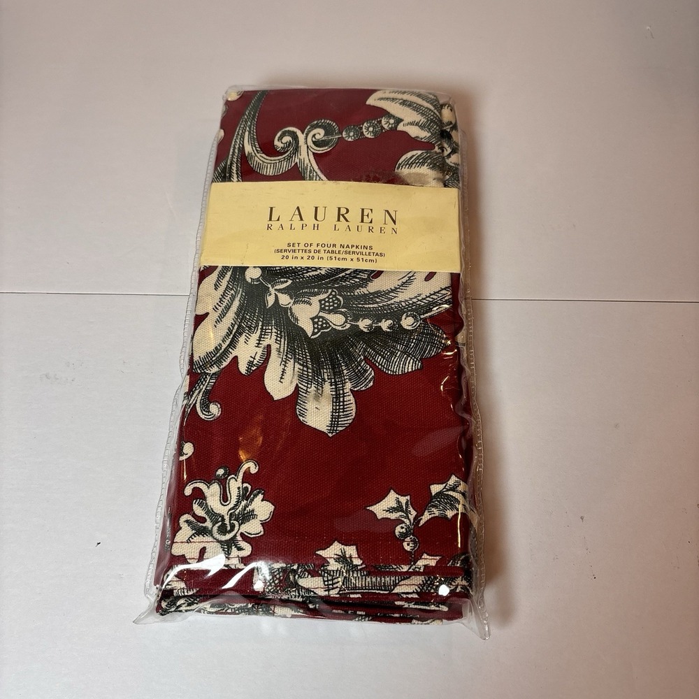 Ralph Lauren Hayley Red Floral Cloth Napkins Set of 4 20x20 Cotton New Package